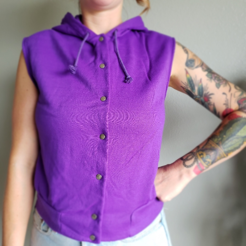 Vintage Sleeveless Purple Jersey Hoodie